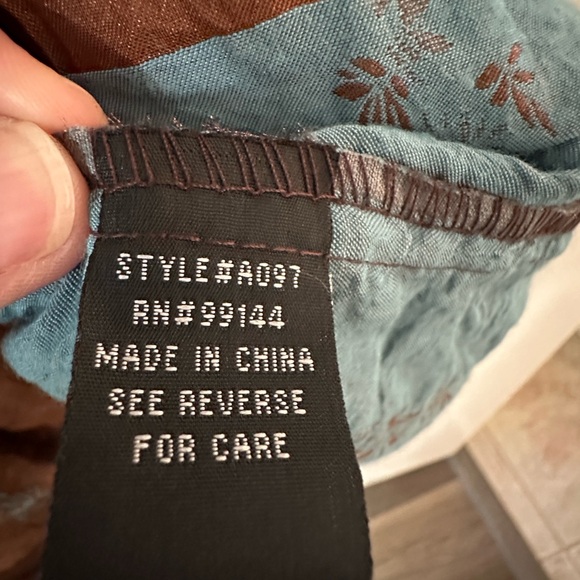 Bohemian skirt dress elastic waist Bronze blue embroidered light polyester/rayon - Picture 7 of 8